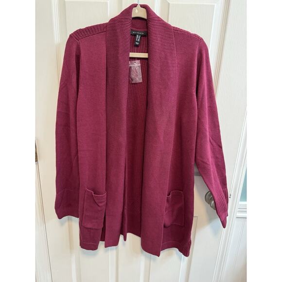 H By Halston 1X Open Cardigan Wine Berry Shawl Collar Pockets New - Picture 1 of 10
